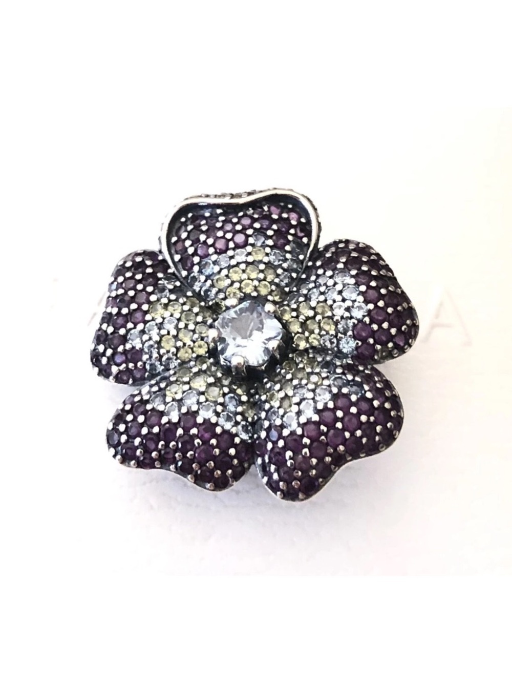Pandora Glorious Bloom Purple/Green Crystal Flower Brooch/Pendant